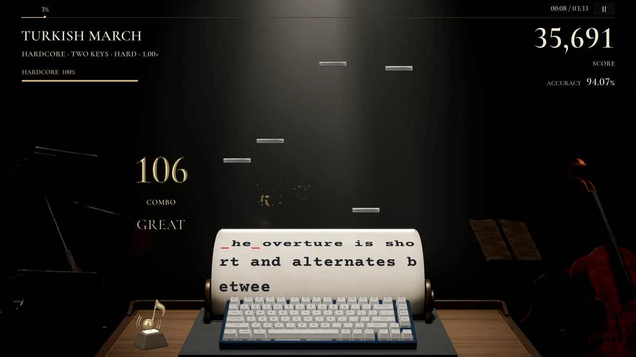 Two-key · Divide the rhythm — actual KEYCERTO development gameplay